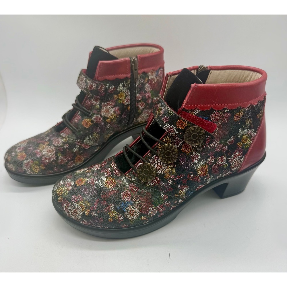 Alegria Heidi Ankle Boots 7 Women 37 Floral Leather Side Zip Comfort Shoes